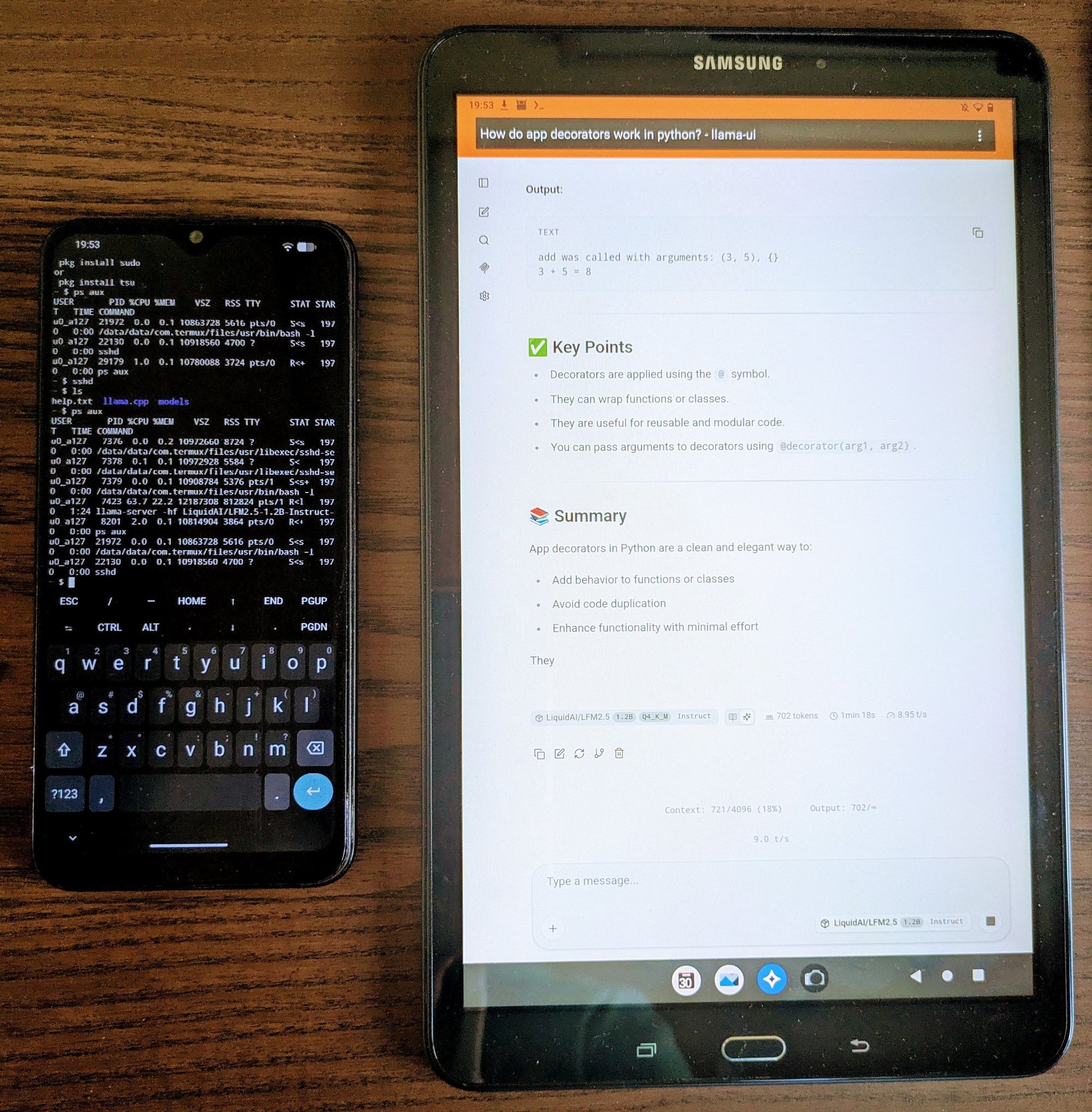 server on the left, client on the right
