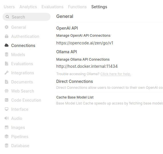 OpenWebUI configuration screen